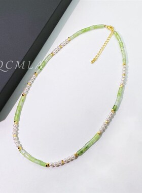 薄荷曼波串珠项链小清新锁骨链渐变色高级感O小众饰品国产施家珍