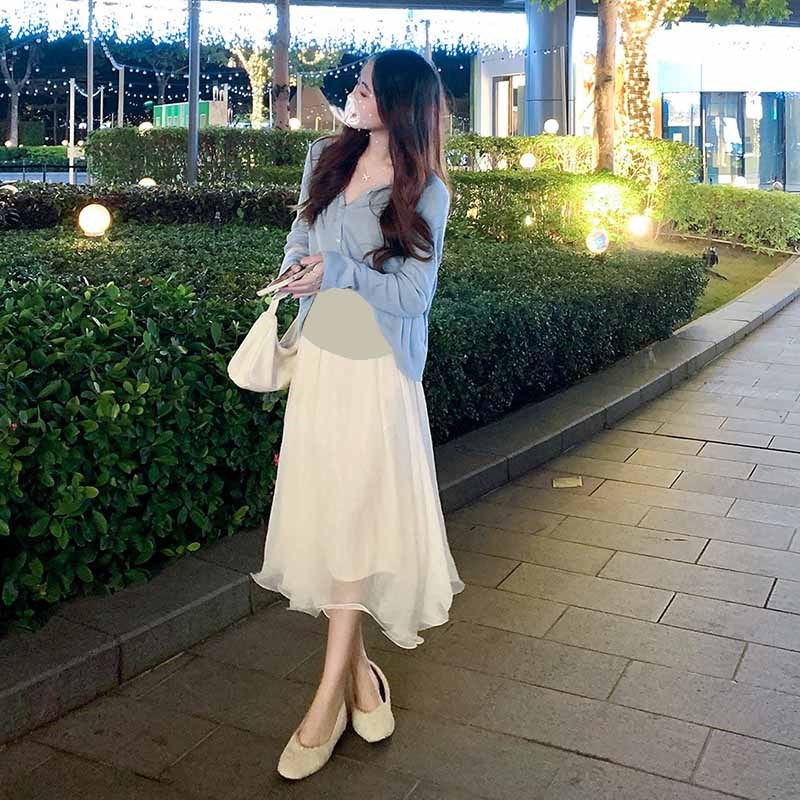 网纱高腰半身裙孕妇春夏设计感不规则中长款托腹裙宽松a字长裙子