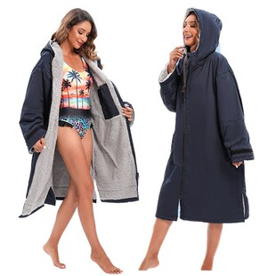 秋冬长袖款冬泳沙滩冲浪潜水游泳防风保暖斗篷风衣换衣袍连帽浴袍