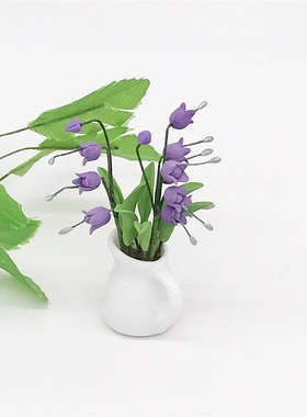 1:12娃娃屋dollhouse迷你花D卉模型白瓷瓶紫色铃兰花园场景摆件