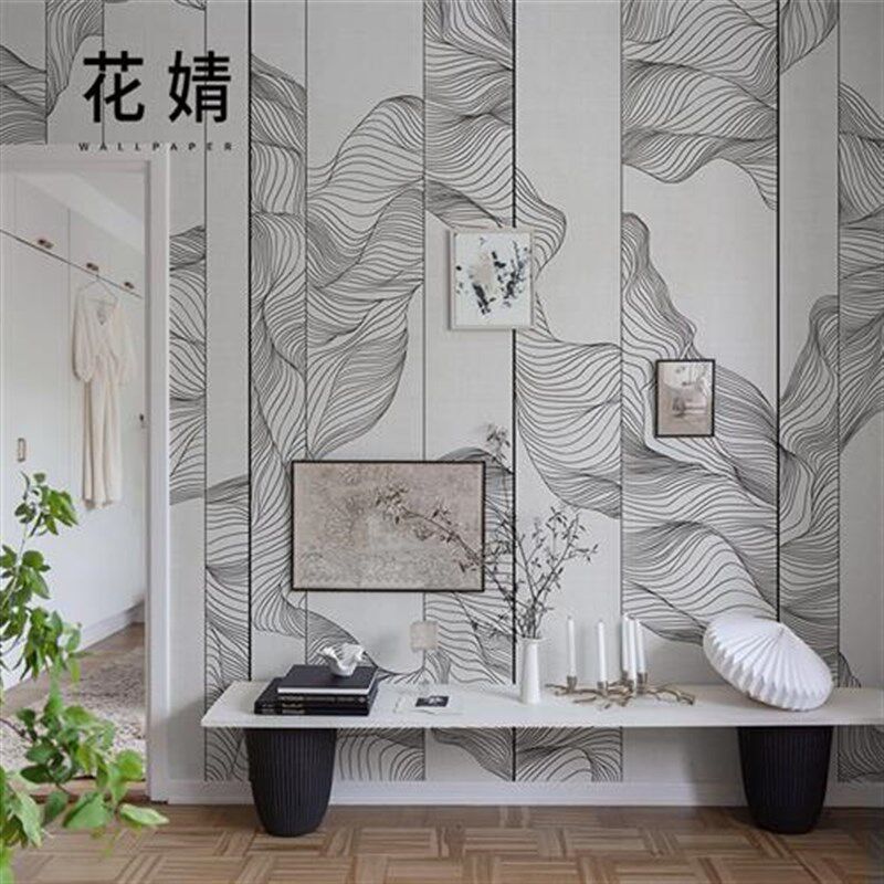 抽象线条艺术壁纸现代简约电视背景墙壁画定制卧室客厅无纺布墙布