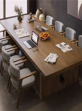 纯实木面板八人6会议桌办公家具公司大型20长条桌3米10原木色8人