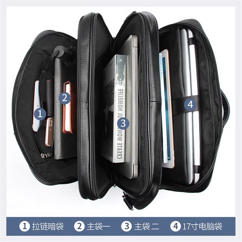 手工真皮男包时尚大手提包单肩出差公文包防水头层牛皮16寸挂拉杆