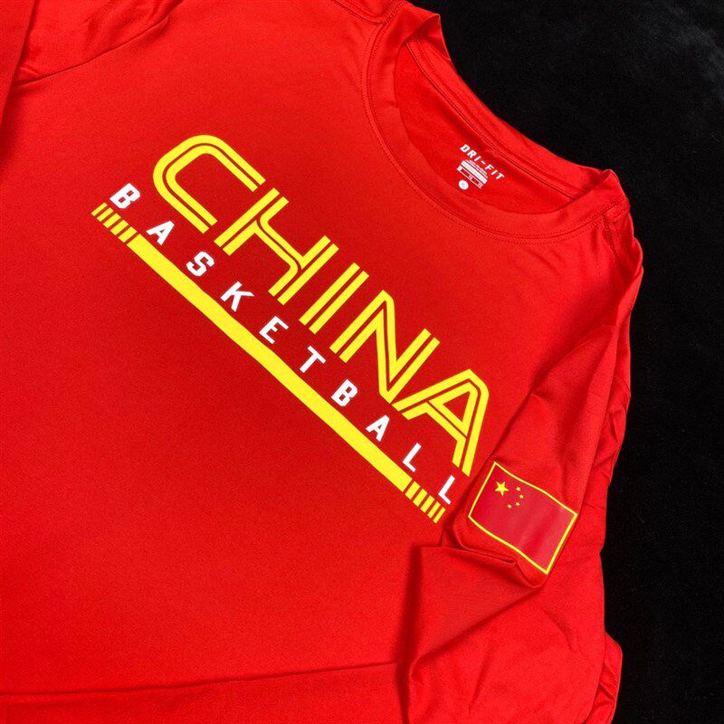 中国队男篮训练热身投篮服球员热身训练运动跑步宽松速干T恤长袖