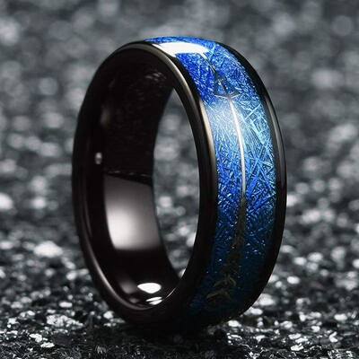 推荐8mm Blue Fashion Men Rings Tungsten Carbide Ring Inlay A