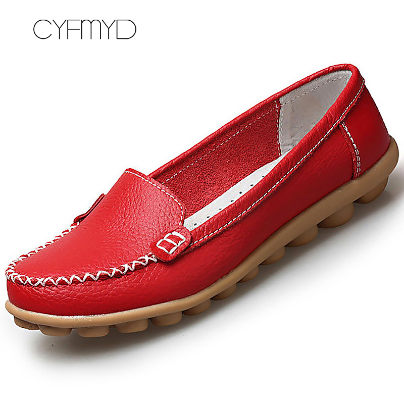 速发Genuine Leather Shoes Woman Soft Boat shoes for Women Fl