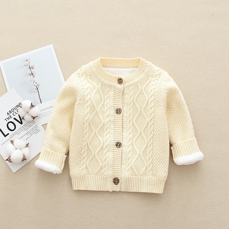 婴儿毛衣开衫加绒加厚纯棉新生儿男女宝宝针织开衫小童毛线衣外套