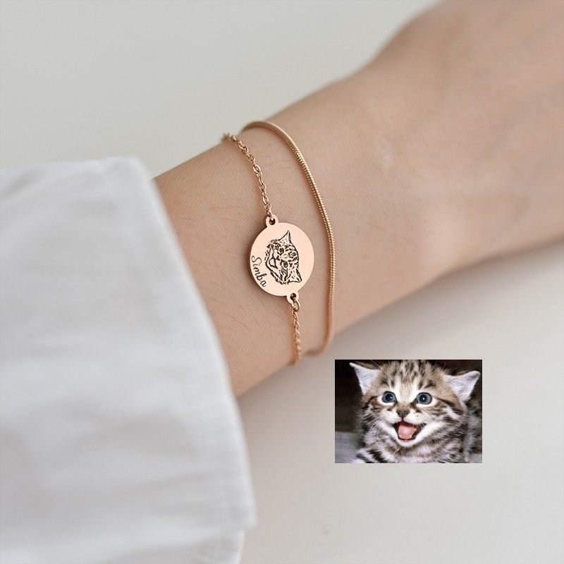 定制手链刻宠物猫狗图案照片礼物情侣朋友纪念品个性女士简约饰品