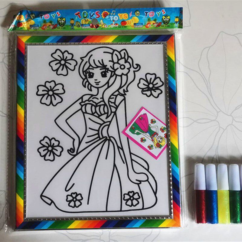 沙画儿童艺术金粉画闪光带框vdiy手工制作亮粉闪粉免烤颜料涂色画