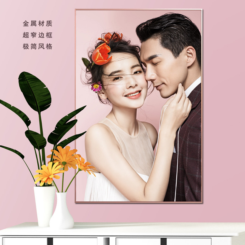速发婚纱照挂墙放大相框照片墙三连框结婚全家福北欧金属客厅卧室