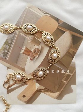 珍珠金属腰炼女高级感装饰配y裙子时尚百搭腰带毛衣西装洋装装饰