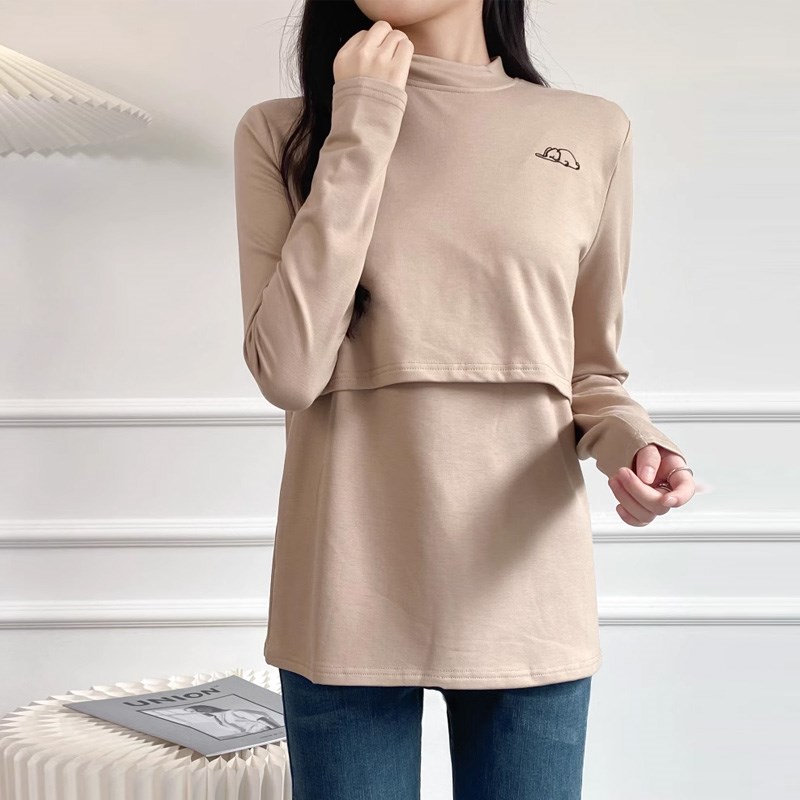哺乳衣外穿辣妈款春秋装长袖上衣半高领打底衫秋R冬保暖喂奶期衣