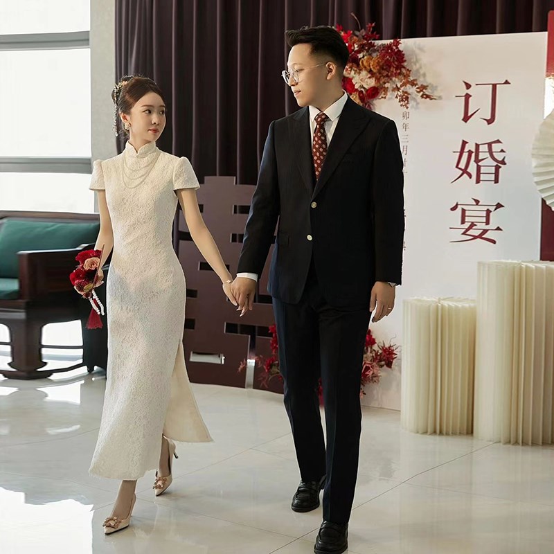 热销白色旗袍敬酒服2024新款新娘高级感新中式订婚礼服结婚领证连