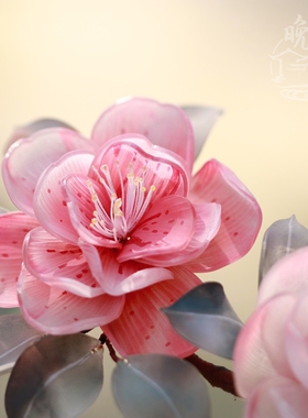 粉山茶 热缩花簪古风汉服发钗发簪u型盘发头饰发饰步摇簪子发梳女