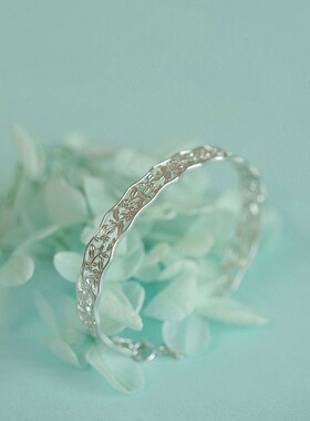 暗香盈袖古典镂空雕花银色手镯 幽兰赋 新款文艺复古国潮手链