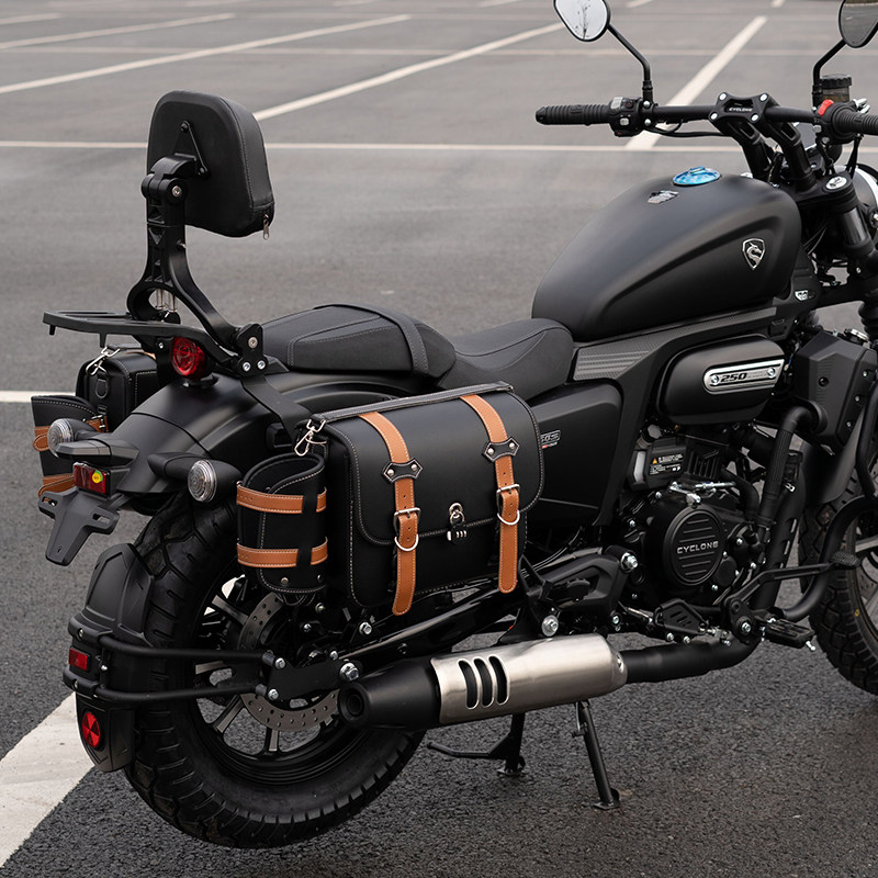 适用赛科a龙ra250 ra2边包帆布复古摩托车皮质边箱 改装靠背保险