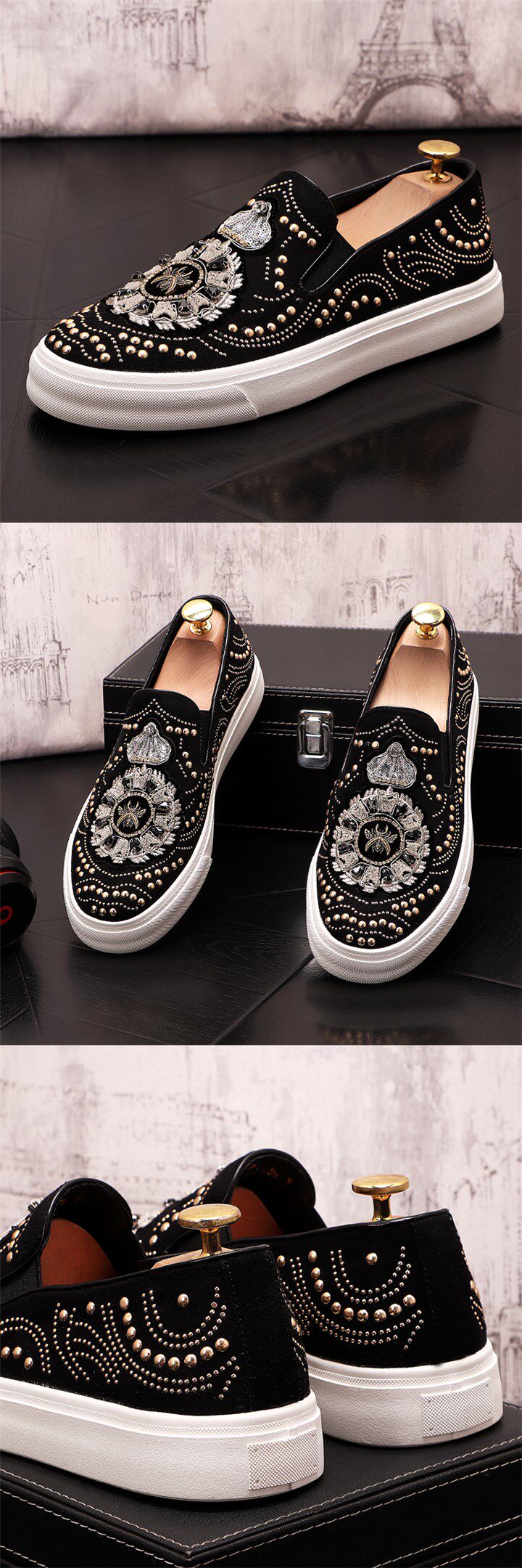 Шапочка для душа 2023春季新款休闲铆钉鞋百搭一脚蹬水钻乐福鞋潮流透气厚底男板鞋 Other