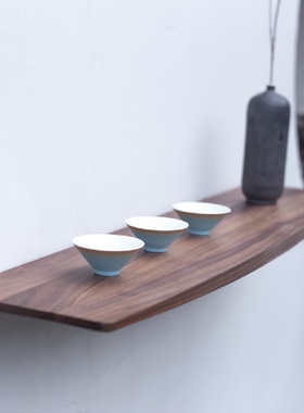 黑胡桃实木一字搁板禅意新中式置物架层板陈列架简约墙上装饰隔板