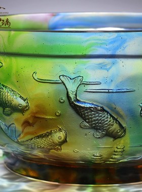 琉璃鱼聚宝盆摆件金玉满堂大号招财办公室玄关装饰品乔迁开业礼物