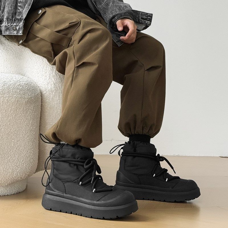 棉鞋男冬季加绒加厚马丁靴子黑色保暖高帮防寒棉靴防水厚底雪地靴