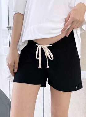 孕妇裤白色夏季新款全棉透气薄款运C动低腰托腹抽绳孕妇短裤2021