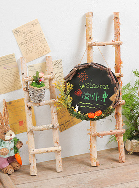 北欧装饰实木梯子木质楼梯直梯民宿挂衣架置物Q架拍摄道具庭院摆