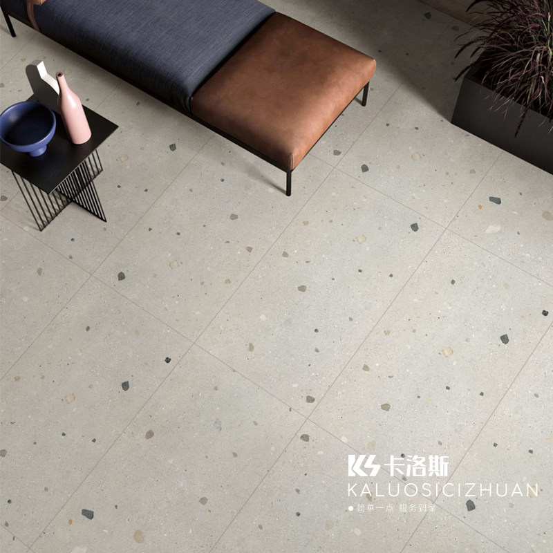 大颗粒水磨石f瓷砖600x1200地砖客厅餐厅服装店瓷砖工程灰色仿古
