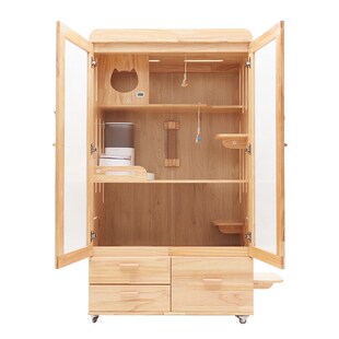 环保实木宠物猫别墅家用室内收纳猫柜玻璃房子防飞毛污猫屋笼子