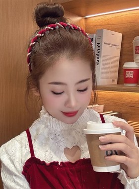 【下单立减50】红色植绒珍珠波浪发箍女高颅顶头箍洗脸防滑发Y02