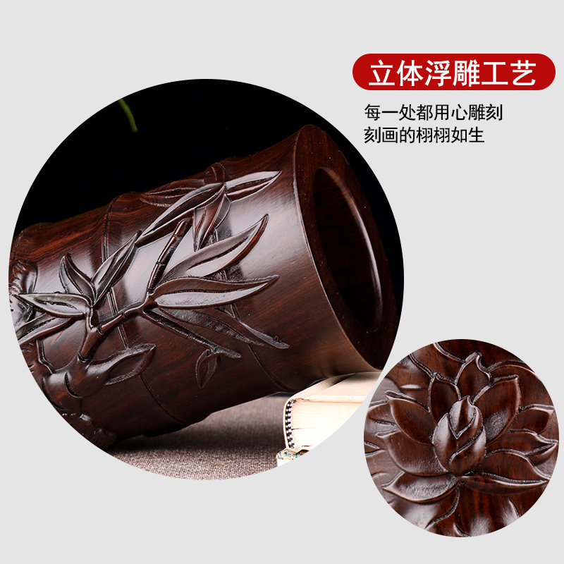 实木雕刻笔筒摆件黑檀木木质工艺品办公桌刻字教师节送老师纪念品