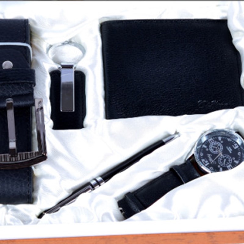 5pcs/set精品礼品套装 皮带+钱包+钥匙扣+大表盘石英手V表+笔watc