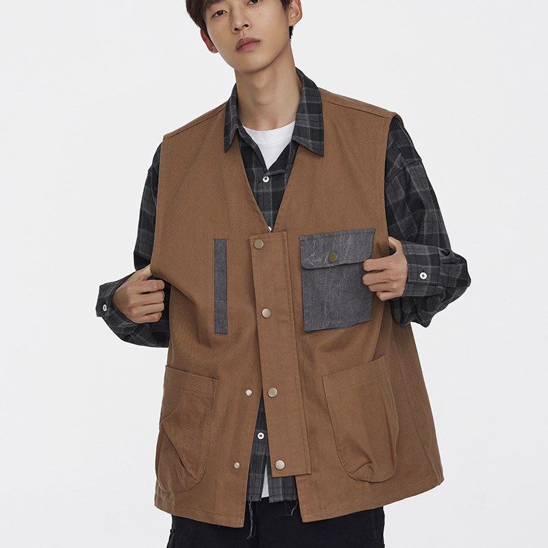 撞色机能多袋工装马甲男装春秋新款潮流战术背心外套学生日系马夹,男装,常规马甲,淘宝优惠券,粉丝福利购,淘宝优惠卷