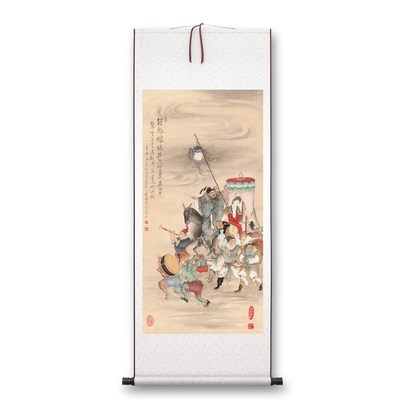 夏荆山《钟馗嫁妹》客厅书房茶室装饰画挂画玄关水墨高清卷轴字画