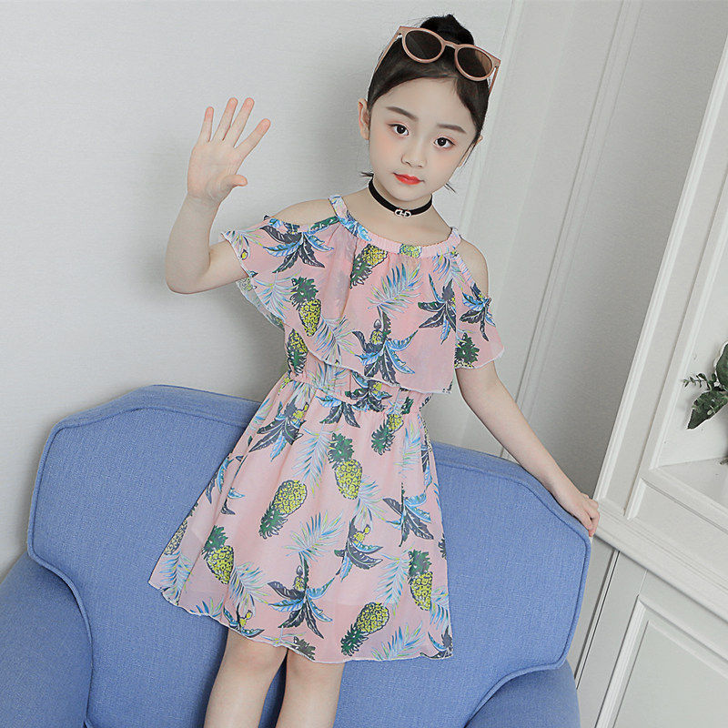 女童雪纺吊带裙连衣裙2023年夏季新款中大童小女孩短袖裙子公主裙