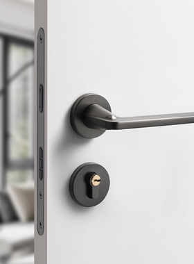 黑灰色卧室门锁木门门把手磁吸静音极简木门锁房间家用分体房门锁