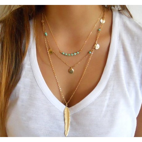 速发Women Tassels Lariat Bar Choker Feather Pendants Necklac-封面