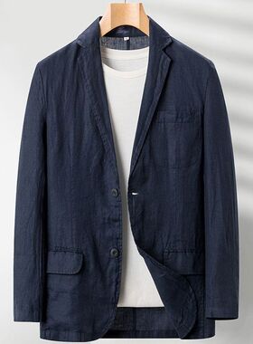 春夏季亚麻宽松加大码西装男士休闲西服男装亚麻单西麻料便服外套