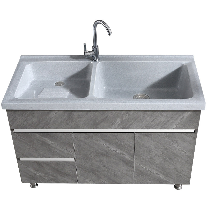 不锈钢洗衣柜一体带搓衣板洗衣池双盆石英石浴室柜简约阳台柜,家装主材,浴室柜,淘宝优惠券,粉丝福利购,淘宝优惠卷