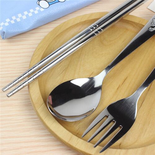 3PCS/Set Kawaii Cute Cat Stainless Steel Dinnerware Kitchen