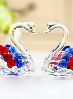 天琉璃鹅新房装饰品动物小摆件水晶玻璃工艺礼品摆饰送情人创现货