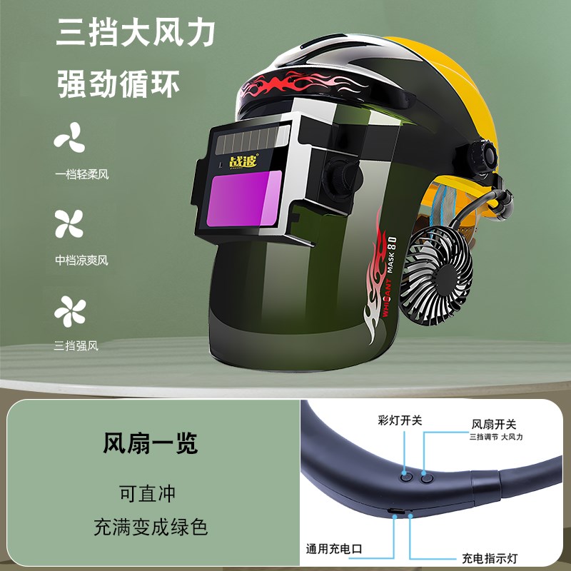 风扇自动变光头戴式电焊防护罩防烤脸焊帽轻便护眼护目镜电焊面罩