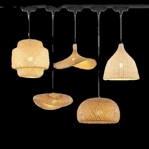 餐厅禅意轨道吊灯民茶室日式可宿竹灯具竹编灯笼中式移位藤编艺