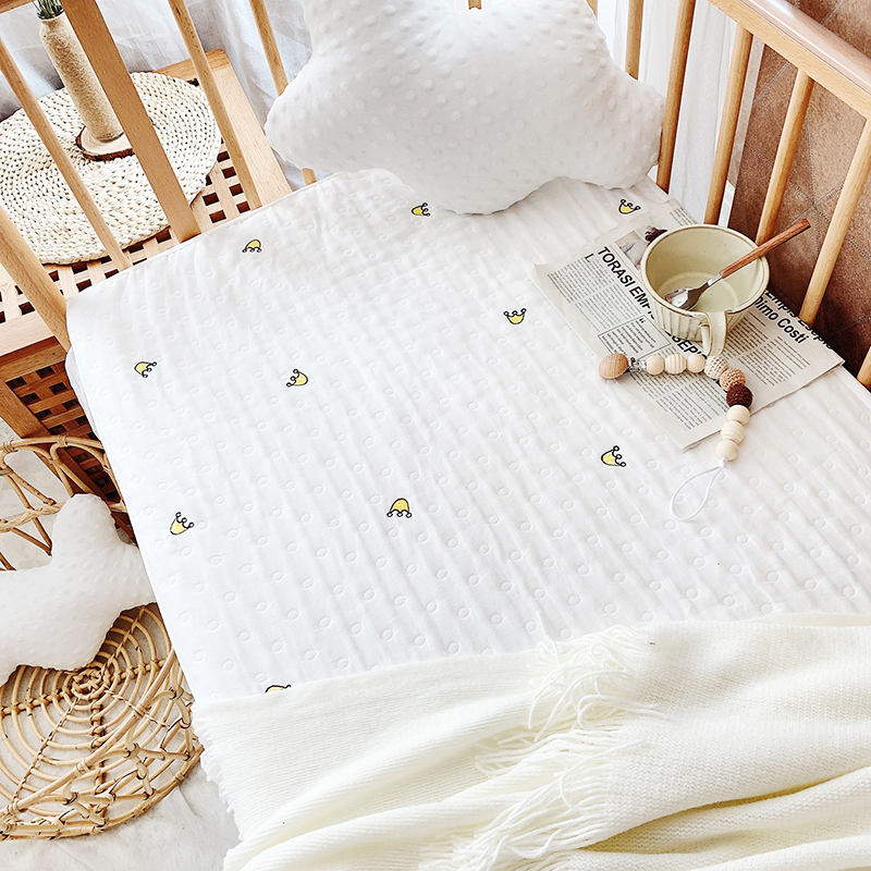 现货速发纯棉加厚刺绣提花六层纱布婴儿床笠宝宝儿童床单床垫套床