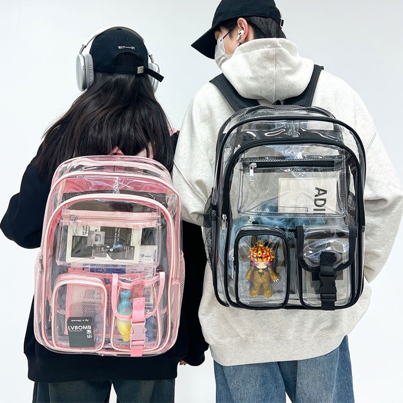 PVC透明果冻包男2024新款大容量双肩包女中学生书包个性防水背包