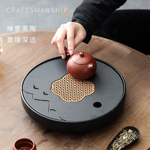 干泡台储水茶托盘蓄水茶海轻奢壶承 家用圆形全陶瓷茶盘大小号日式
