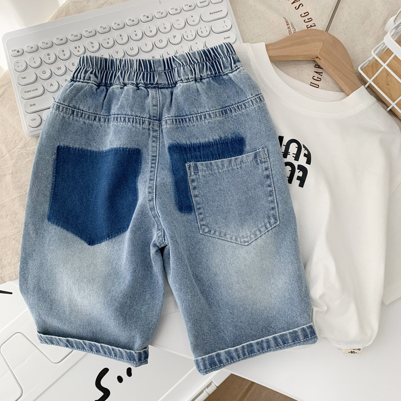 男童牛仔短裤2023夏季新款儿童破洞补H丁个性七分裤中小童薄款中