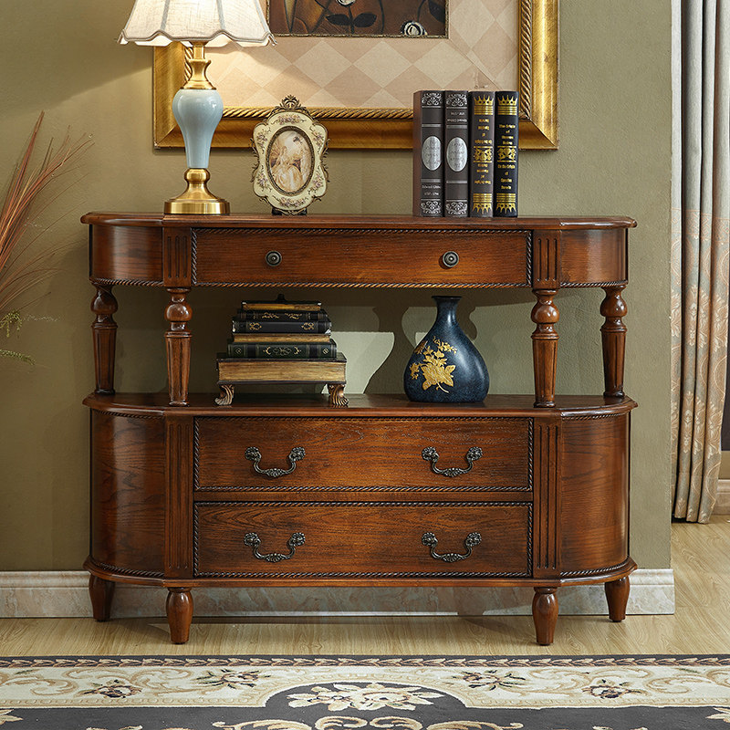 全实木玄关桌半圆靠墙原木进门三斗柜餐边柜过道美式入户玄关台,住宅家具,玄关台,淘宝优惠券,粉丝福利购,淘宝优惠卷