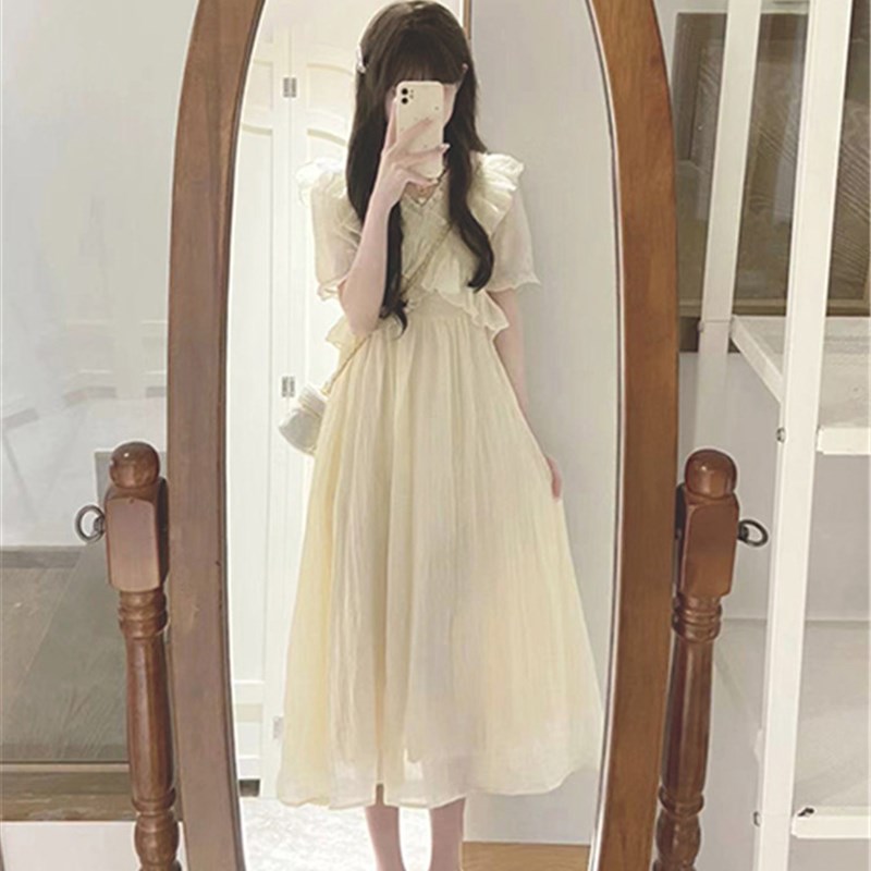 新品15女大童收腰连衣裙夏季14B小学生温柔风长裙13小女孩甜美仙