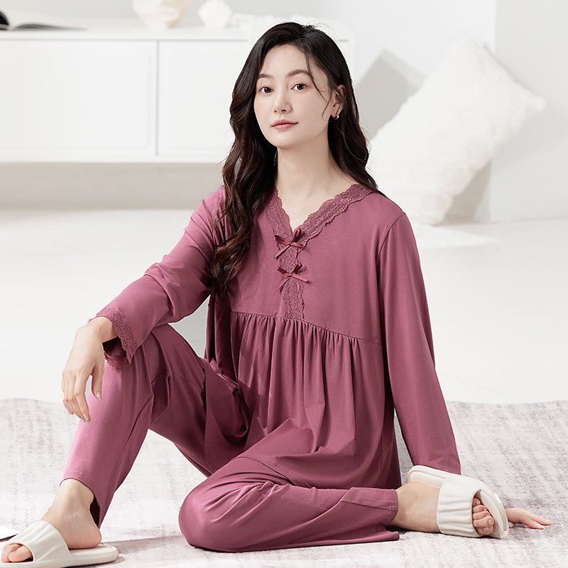 睡衣女款春秋季长袖女士2025新款大码宽松家居服中年妈妈套装