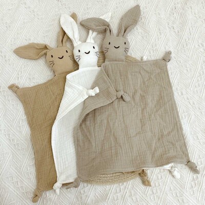 速发Soft Cotton Muslin Baby Bib Stuffed Rabbit Doll Newborn